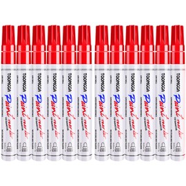 TOOMGGA Paint Pens Paint Markers Red - 12 Pack Permanent Markers Oil Based for Metal Wood, Paint Pens for Metal, Car Tyre,Plastic, Ceramic, Plastic, Canvas, Rock Painting, Glass, Craft Supplies