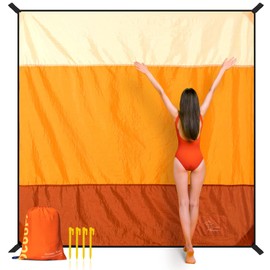 OCOOPA Beach Blanket, Sand-Free, Super Large, 220 x 210 cm, Sandproof, Waterproof, Soft, Comfortable, Durable Material, Wide Stripes, Lightweight, Compact for Picnic