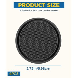Flaconi 4PCS Car Coasters,Car Cup Holder Insert,Car Coasters for Cup Holders,Interior Car Accessories Car Cup Coaster,2.75" Anti Slip Cup Mat for Women and Men,Fit for Most Cars Trucks SUVs (Black)