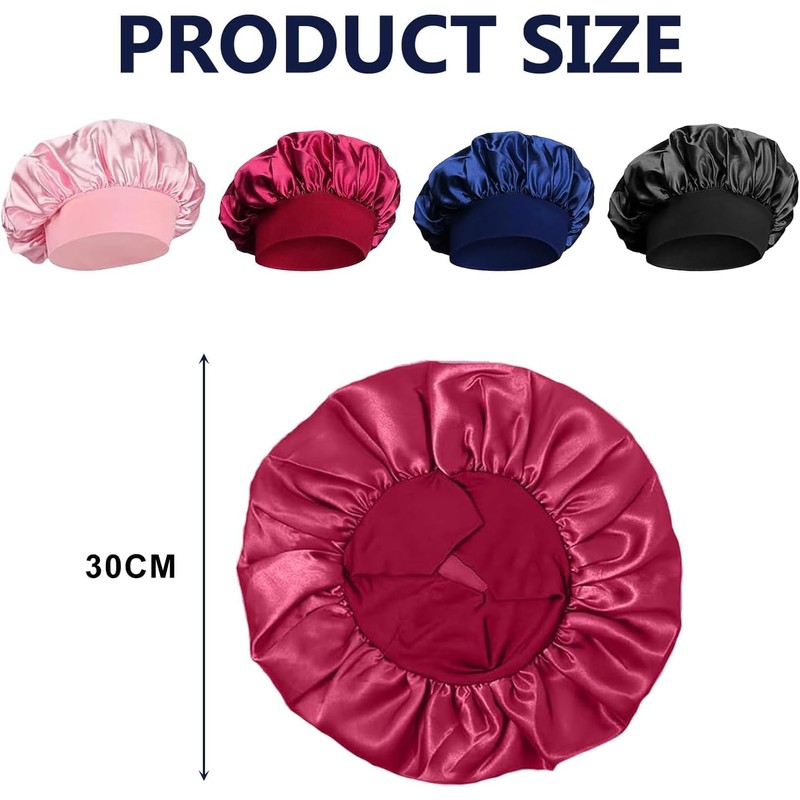4-Pack Adjustable Shower Satin Caps for Women – Comfortable Sleeping