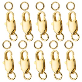 10Pcs 18k Gold Lobster Clasps for Jewelry Making - Lobster Claw Clasp Filled with Closed Jump, Jewelry Clasp, Bracelet Clasps and Closures, Lobster Claw Clasps with Jump Rings for DIY Necklace Bracele