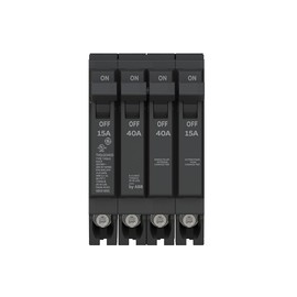 ABB Q-Line® THQLQ154015 Quad Circuit Breaker • 15A/1P & 40A/2P & 15A/1P Configuration • 120/240 VAC, 10 kAIC • Thermal Magnetic Trip • Space-Saving Plug-in Mount Type