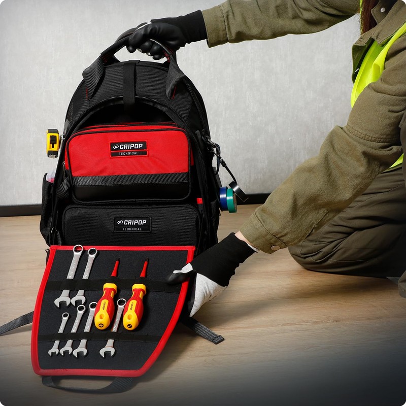 CRIPOP 12 Inch Tool Pouches with Zipper, Dual Compartments Heavy-Duty
