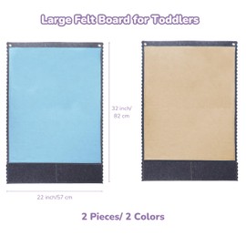 CHEFAN 2 PCS Felt Board for Toddlers Large Flannel Board for Wall, Felt Stories Learning Board with 2 Storage Pocket for Preschool Classroom and Daycare, 32 * 22 Inch, Blue and Brown