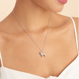 SCAMPER & CO Golden Retriever Pendant Necklace for Women - Premium Plated Rhodium Sterling Silver Rope Chain with Easy Closure Lobster Claw Clasp, 18 inch