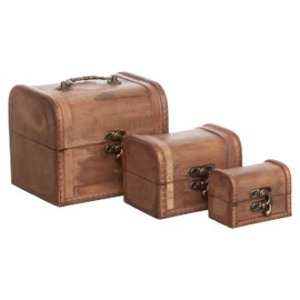 Brandsseller Set of 3 Chest Storage Boxes Decorative Wooden Crates Beach Style Chests Suitcase Light Wood