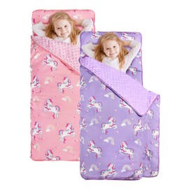 Primlect Toddler Nap Mat Pack 2, Extra Large Sleeping Bag with Pillow and Blanket, Washable, Light, Easy to Roll up, Perfect for Daycare, Preschool, Kindergarten, Travel, Boys and Girls