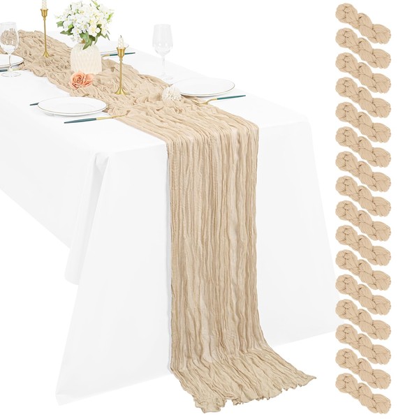 16 Pack Beige Cheesecloth Table Runner 13Ft Boho Gauze Table
