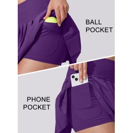 YYV Women's Pleated Tennis Skirt with 3 Pockets Golf Stretchy High Waisted Skort Skirts for Women Athletic Workout Casual（Dark Purple M）