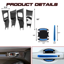 Xotic Tech Set(12Pcs) Carbon Fiber Texture Interior + Blue Exterior Door Handle Bowl Cover Trim Panel Frame Sticker Compatible with Honda Civic 11th 2022 2023 2024 2025