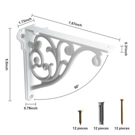 Shelf Brackets 8 Inch 4PCS Heavy Duty White Wall Bracket Baroque Kitchen Decorative Rack Shelves, Including All Hardware. (4, White)