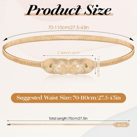 Teaaha Gold Belt for Women's Dress, Metal Stretch Elastic Pendant Chain Belts for Women Fashion, Skinny Thin Gold Ladies Belts