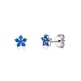 Sterling Silver Small Flower Stud Earrings Simulated Blue Sapphire for Girls 6mm
