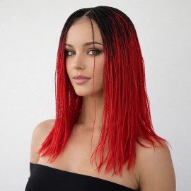 Ready-to-Wear Synthetic Dreadlock Wig - Machine Made 3-Strand Braided Locs with Front Lace for Women, 12 Inch Color Ombre 1B/Redcolor: Ombre 1B/Red, Stretched Length: 12 inches