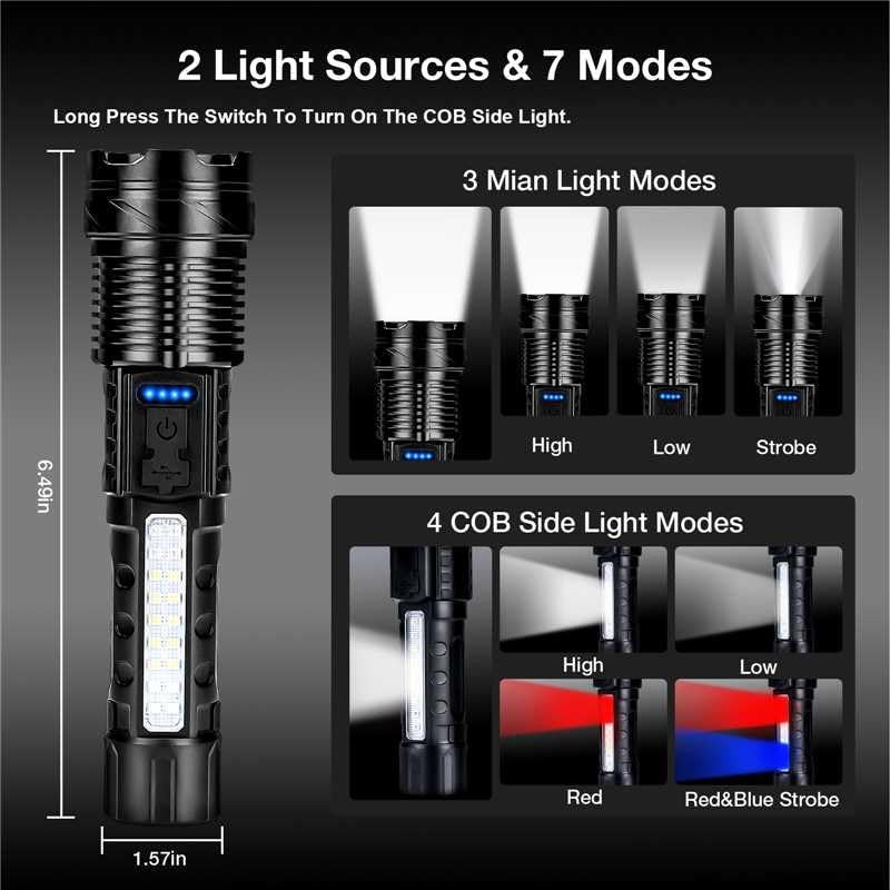 Peascat Rechargeable Flashlight 980,000L High Lumens 2 Pack, Led Tactical