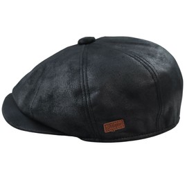 TruClothing.com Men's 8 Panel Razor Baker Boy Hat PU Leather Blinders Newsboy Flat Cap, black razor