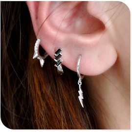 Punk spikes Stud Small CZ Hoop Earrings for Women Teen Girls Men 925 Sterling Silver charms Hoops Cuff Cartilage Stud Tragus Helix Crystal Wrap Earrings Hypoallergenic Rock Fashion Jewelry (Silver)