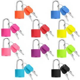 10 Pcs Suitcase Locks with Keys, Metal Padlocks Long Shackle Luggage Padlocks Bulk Small Padlock Keyed Padlock for Gym Locker Drawer Backpack Jewelry Box Matching Game(Colorful)