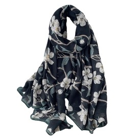 WEIGEER Silk Scarf Women Chiffon Shawl Red Scarf Neck Cief Long Head Wrap Thin Scarf Beach Women Hijab Belt Vintage Bridal Shawl Binder Chiffon Scarf Colourful Cloth L180/W90 (Blue-flower)