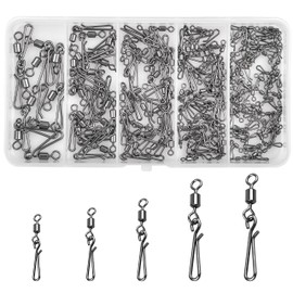 Rolling Swivel with Hanging Snap Swivel Kit, 150pcs Quick Change Stainless Steel Fast Snaps Speed Clips Fishing Snaps Hanging Clips Snaps Lure Clips Connector