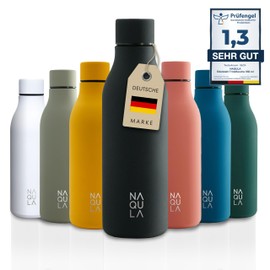 NAQULA® Water Bottle Stainless Steel 500 ml BPA Free Leak-Proof and Stylish Thermos Flask Top Model Thermal Water Bottle Suitable for Office, Sports, School. Black (Carbon Black)