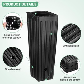 M METERXITY 100-Pack Plant Nursery Pots, 3.94x3.94x11.81 Inch Plastic Deep Growing Nursery Pots Succulent Planter Flower Tree pots with Drainage Holes for Indoor Outdoor Gardening [Black]