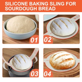 GDBadais Silicone Bread Sling, 2 Pcs Non-Stick & Easy Clean Silicone Baking Mat, Reusable Bread Sling with Long Handle for Sourdough Bread Baking