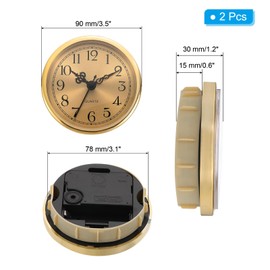 PATIKIL 3.5" 90mm Quartz Clock Insert, 2 Pcs Round Quartz Movement Miniature Clock Mini Arabic Numeral Clock Fit 78mm/3.1" Diameter Hole for Replacement Home, Gold Tone, Style 2