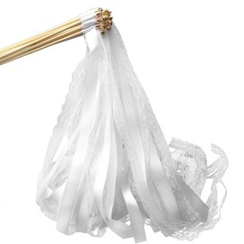 Pack of 30 Wedding Wands White, Wedding Walls with Bells, Magic Wands Wedding Streamers, Sticks with Wedding Ribbons, Wedding Lucky Sticks for Weddings, Birthday Parties, Holiday Parties