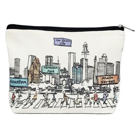 Beary Blu Cities Around the World Cosmetic Bag Series – Designed in USA, Travel Makeup Bag with Zipper, Souvenir Gift for Women, Cute City Artwork Organizer for Purse or Toiletry (Houston)