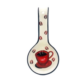 ACK Tuscany Colorful Coffee Bean Hand Painted Ceramic Spoon Rest, Cooking Spoon Holder for Kitchen Counter, Utensil Rest for Spoon, Ladle, Spatula, Kitchen Decoration