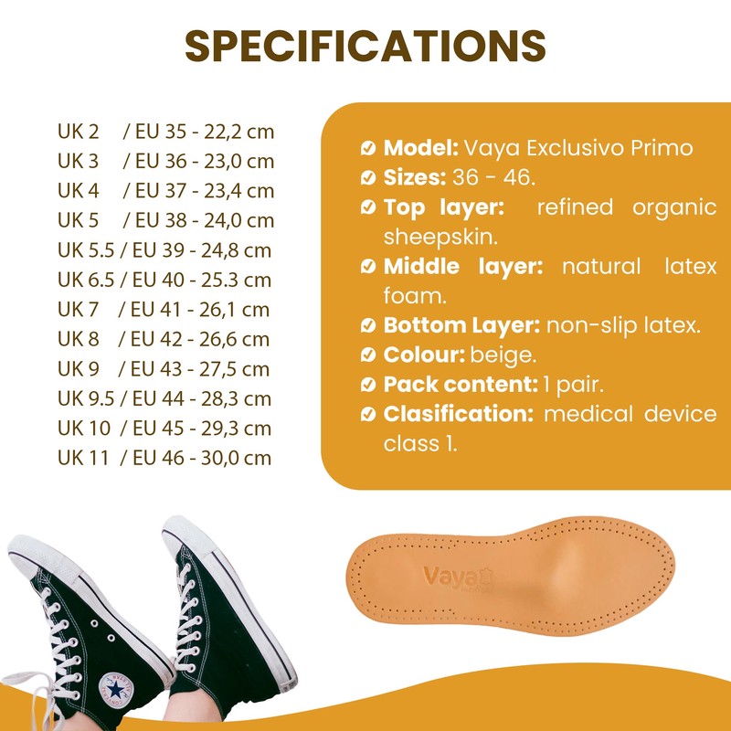 Vaya Exclusivo Primo Orthopaedic Insoles for Flatfoot Hallux Valgus with