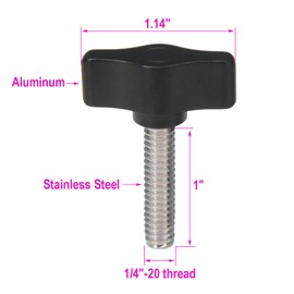 Befenybay 4 pieces 1/4 inch - 20 x 1 inch knurled screw stainless steel standard/coarse thread black aluminium knob