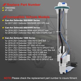 709000662 Fuel Pump Assembly Compatible with Can-Am Defender HD8 500 800 500R 800R 1000 HD10 Max PRO DPS XT 2016-2021,Replaces#47-1025