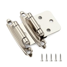 Ravinte 30 Pack (15 Pairs) 1/2 inch Overlay Cabinet Hinges, Self-Closing Semi-Concealed Face Mount, Satin Nickel Decorative Hardware with Door Bumpers for Kitchen & Cupboard Doors, Silver