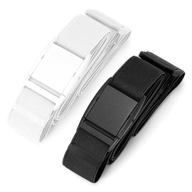 2 Pack No Show Women Stretch Belt Invisible Elastic Web Strap Belt with Flat Buckle for Jeans Pants Dresses,H-Black+White,Suit for US Size 0-16