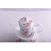 Rose Floral Design Glass Teapot With Infuser and Tea Warmer