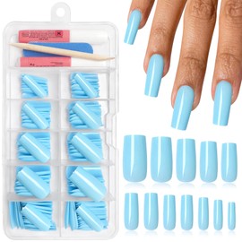 EternalClassic Blue Medium Press on Nails Square, Glossy Square Press on Nails Medium Fake Nails with Glue, 120pcs Acrylic Nails Press ons Full Cover False Nails