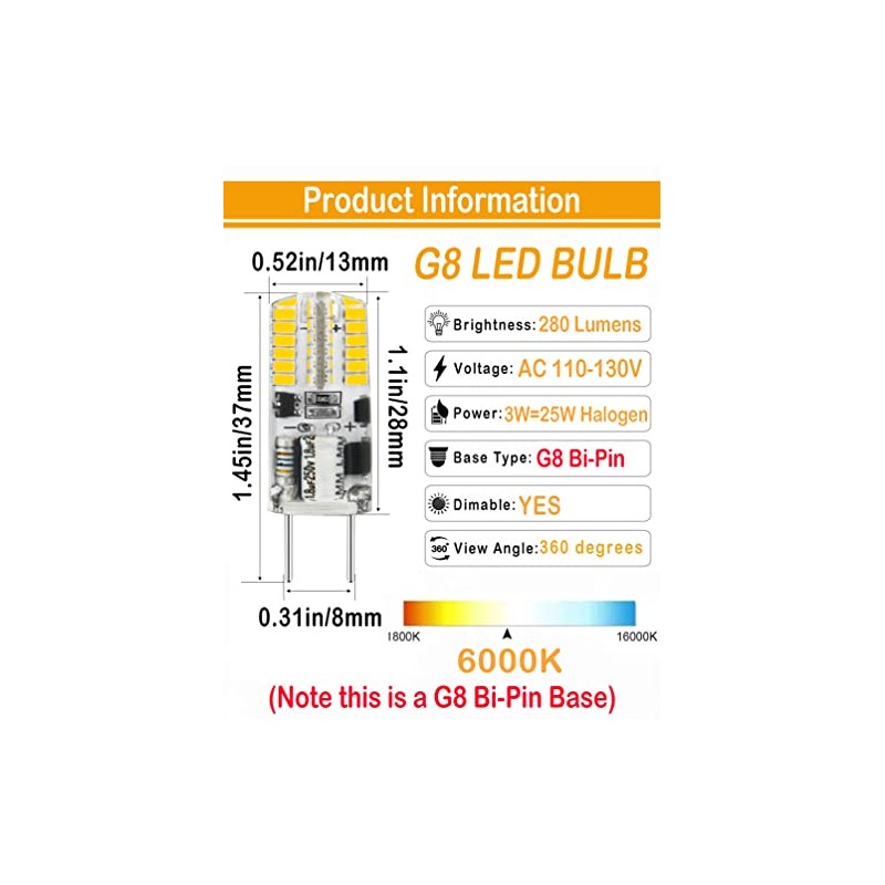 G8 Led Bulb Dimmable 3W,G8 Halogen Bulb 20W-25W Equivalent,AC 120V