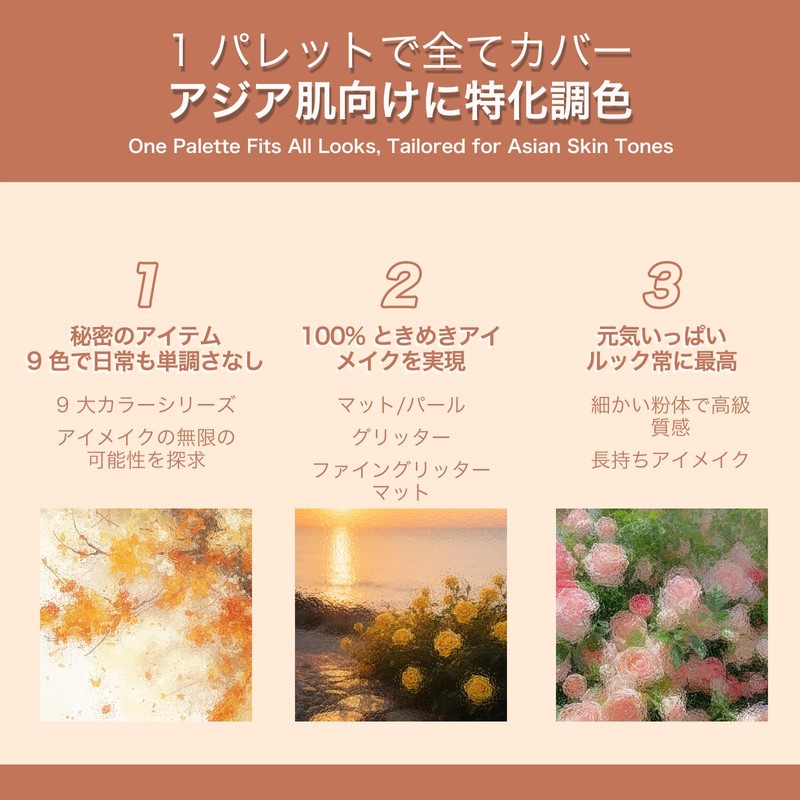 HESBUTY アイシャドウパレット 九色 アイメイク マット・ラメ・パール グラデーション コスメ アイシャドウ メイクパレット（01-ミルクコーヒー）