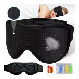Antifaz para Dormir,Antifaz 3d Para Dormir Adjustable Respirable + Tapones Oidos,Sleep Mask 3D de Esponja,Eye Mask para Bloqueo de Luz,Oficina,Viajes, Yoga, para Hombres y Mujeres