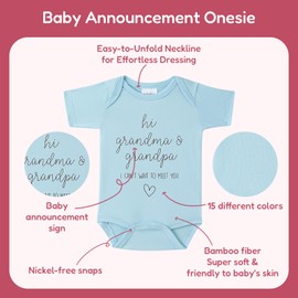 Hi Grandma & Grandpa I can't Wait to Meet You Pregnancy Announcement Infant Bodysuit,New Pregnancy Announcement Gift for Grandparents,Baby Surprise to Grandma,Grandpa,Husband,Aunt(0-3months,Baby Blue)