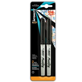 BIC, Marcador Permanente con Grip, Marca Diferentes Superficies, Punto Grueso, Marking, Tinta Color Negro, 2 piezas