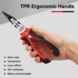 WISEUP Professional Needle Nose Pliers 8-inch Industrial Cr-V Long Nose Pliers with Twice Air-hardening