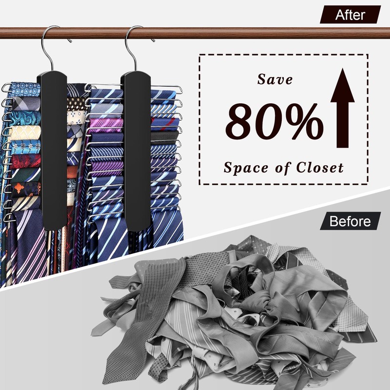2 Pack Tie Rack for Closet, Premium Wooden Necktie Organizer