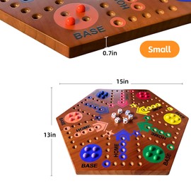 Wooden Board Game, Original Marble Game Double Sided Painted 2 to 6 Player Fast Track Board Game Wooden with 6 Colors 24 Marbles 6 Dice for Adults Kids Family(20 INCH)
