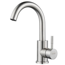 Kohonby Wet Bar Sink Faucet Single Hole, Brushed Nickel Single Handle Faucet for Kitchen or Bathroom Sink, Modern Stainless Steel Prep Sink Faucet Commercial rv Sink Faucet Laundry Sink Faucet