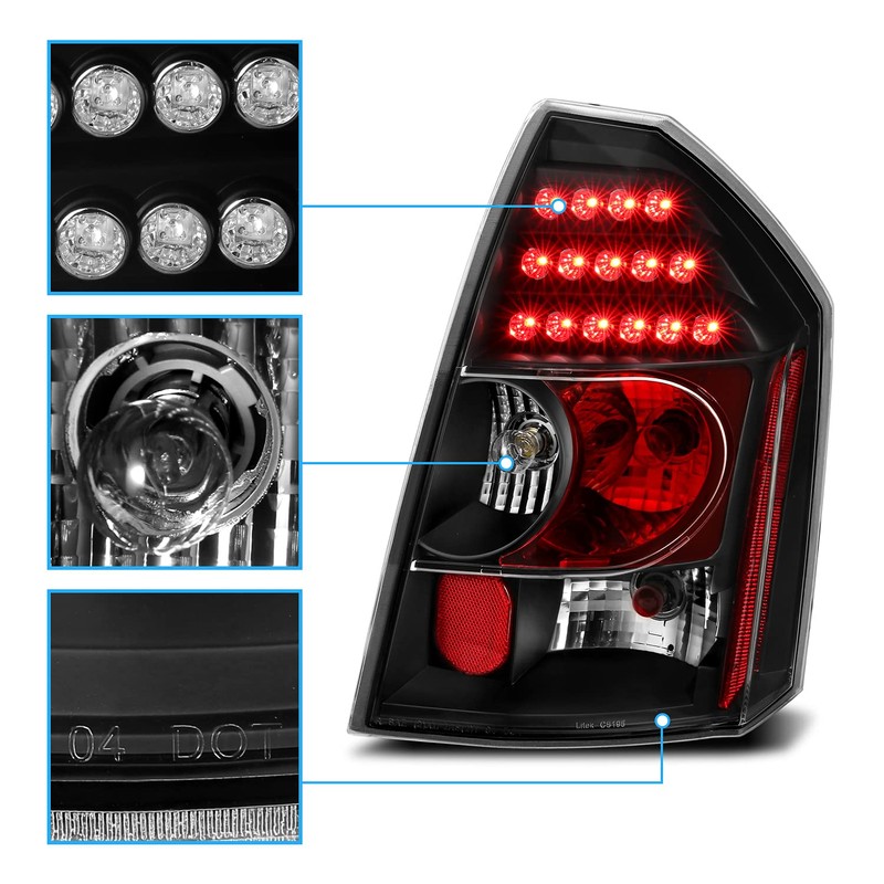 AmeriLite L.E.D Taillights Black for Chrysler 300/300C - Passenger and