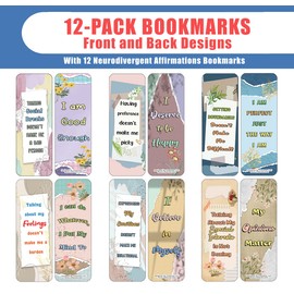 Creanoso Neurodivergent Affirmations Bookmarks (2-Sets X 6 Cards) – Daily Inspirational Card Set – Interesting Book Page Clippers – Great Gifts for Adults and Professionals