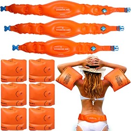 3 Pack Swimming Belt for Kids and Adults Portable Inflatable Swimming Training Aid Flotation Belt with Safety Buckle and 3 Pair Floaties Inflatable Swim Arm Bands Rings Floats Tube Armlets for Pool